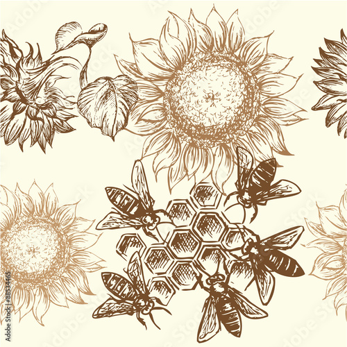 Cotton fabric seamless honey pattern