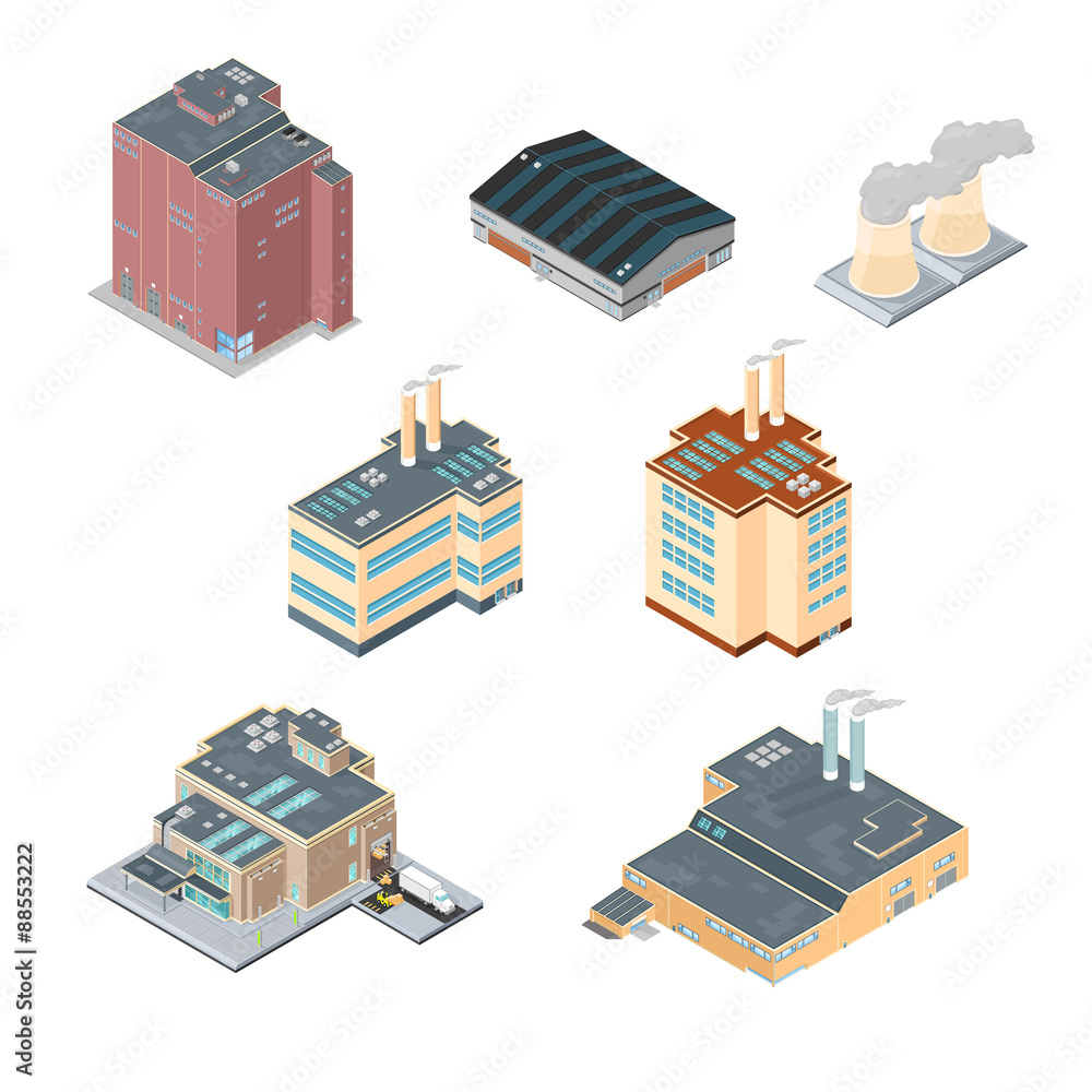 Isometric Factory Buildings A vector illustration of large factory and ...