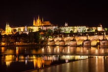 View At Night Over The RiverVltava With Charles Bridge And The C
