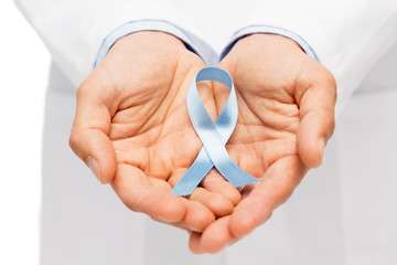 Sticker - doctor hand with prostate cancer awareness ribbon