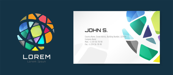 Vector globe logo business card template. Abstract arrow design