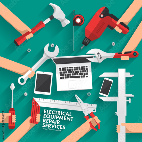Fotografía Flat design concept repair computer, mobile, tablet services
