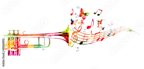 Cuadros en Lienzo Colorful trumpet design with butterflies
