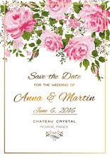 Floral Vector Vintage Invitation With Pink Roses.