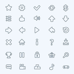 Thin line game icons buttons interface, ui