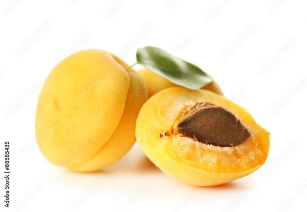 Ripe apricots isolated on white
