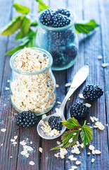 Wall Mural - oat flakes with black berries