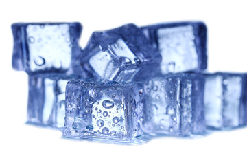 Wall Mural - Ice cubes on white background.