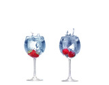Fototapeta Paryż - collage Strawberry splash in a cocktail glass on white