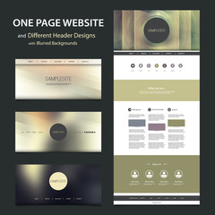 Wall Mural - one page website template and different header designs with blurred backgrounds