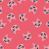 Fototapeta Motyle - Funny cat in cartoon style on a pink background.