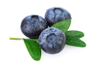 Wall Mural - Fresh Blueberries with Leaf Isolated