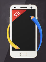 Smartphone With Pencils And Sale Label