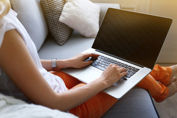 Sticker - Woman using laptop, indoors