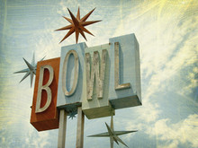 Aged And Worn Vintage Photo Of Bowling Alley Sign
