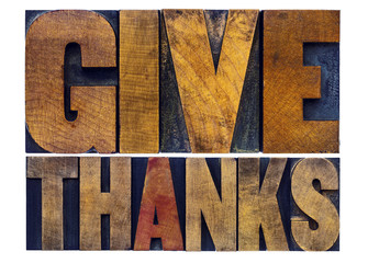 Wall Mural - give thanks word abstract in wood type