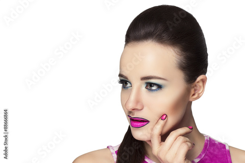 Beautiful Girl Holds A Hand Near The Face Makeup In The Style Of