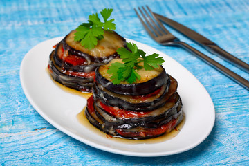 Wall Mural - Parmigiana di melanzane: baked eggplant - italy, sicily cousine