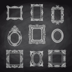 Vector vintage hand drawn set with picture frames. Retro illustr