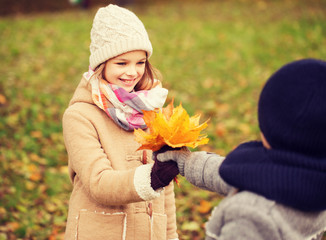 Canvas Print - smiling children in autumn park