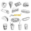 Vector set of fast food. Illustration in sketch style.
