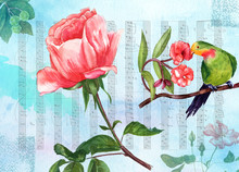 Vintage Background Texture With Watercolour Roses And Sheet Music