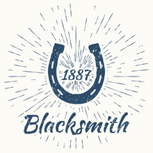 Horseshoe And Vintage Sun Burst Frame. Blacksmith Emblem