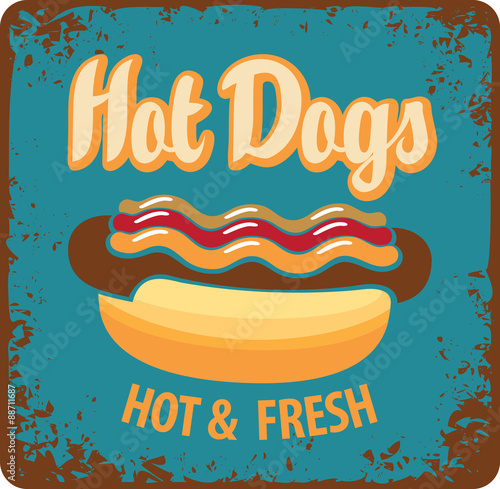 Obraz w ramie vector banner with hot dog in retro style