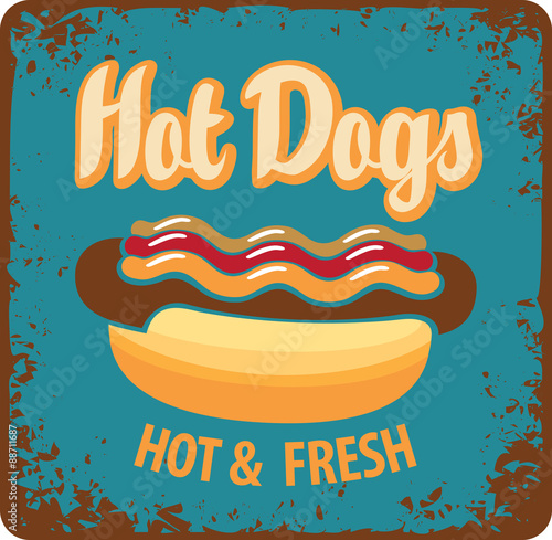 Naklejka - mata magnetyczna na lodówkę vector banner with hot dog in retro style