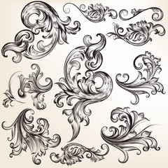 Wall Mural - Collection of vector calligraphic flourishes and swirls