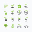 plant and sprout growing icons flat line design vector.