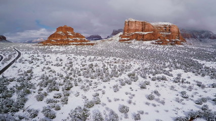 Poster - Aerial view of Red Rocks under snow in Sedona, Arizona