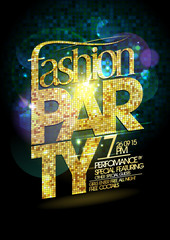 Fashion party vector poster with gold crystal headline