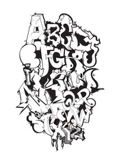 Poster - Graffiti font alphabet letters. Hip hop grafitti design