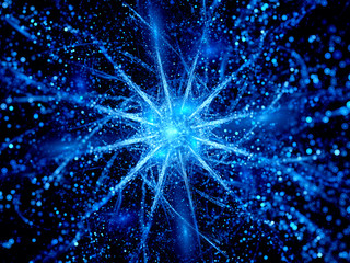 Wall Mural - Blue energy ball with rays in space with particles