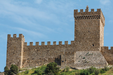 ancient fortress wall and blue sky