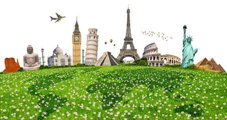 Fototapete - Illustration of famous monument on green grass