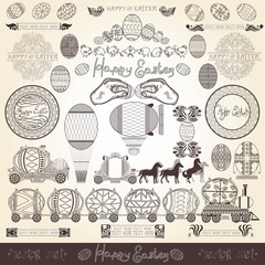 Wall Mural - easter old engraving banner element