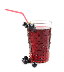 Sticker - Glass of fresh blackcurrant juice isolated on white