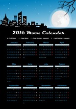 2016 Moon Calendar/The Calendar Shows The Moon Phases Of The Year. The Dates For The Phases Are Given In UTC.