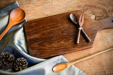 Wall Mural - wooden utensil in kitchen on old wooden background