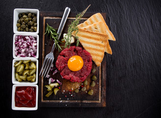 Close up of beef tartar.