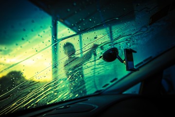 Canvas Print - Car Windshield Cleaning