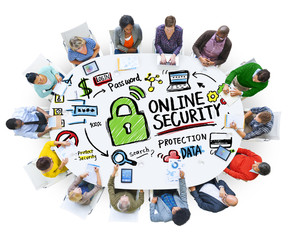Wall Mural - Online Security Protection Internet Safety People Meeting Concep