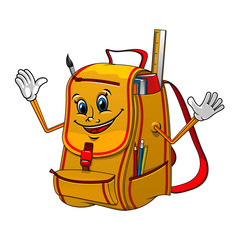 Wall Mural - School backpack character with supplies