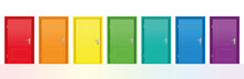 Seven Colorful Doors. Isolated Vector Illustration On White Background.