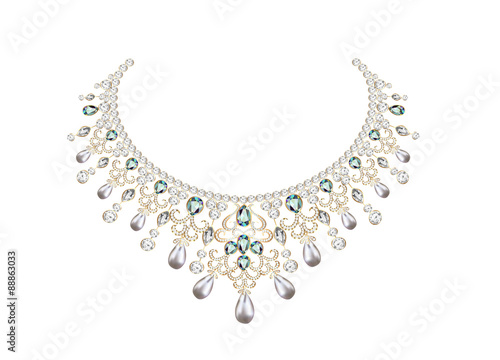Cuadros en Lienzo illustration of woman's necklace with pearls and precious stones