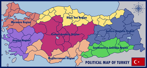 Wall Mural - Political Map of Turkey with Flag