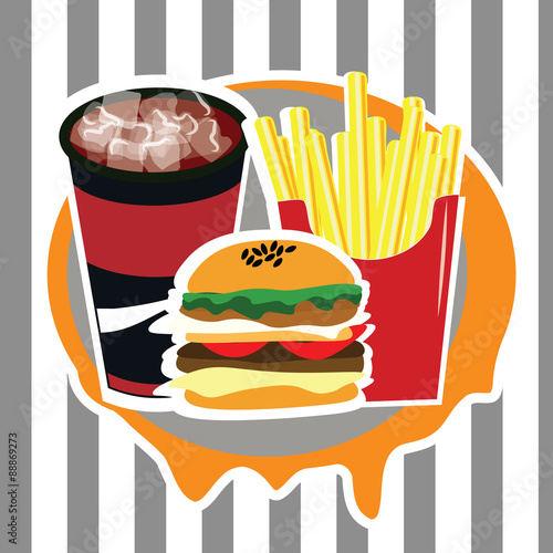 Obraz w ramie Beautiful set of fast food advertising menu