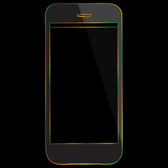 Sticker - mobile phone multicolored icon isolated on black background.